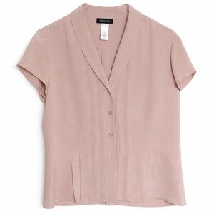 Jones New York Collection Platinum 100% Silk Blouse Pink Short Sleeve Size 10